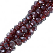 Abalorios de vidrio rondelle Facetados 3x2mm - Rojo vino-revestimiento pearl shine